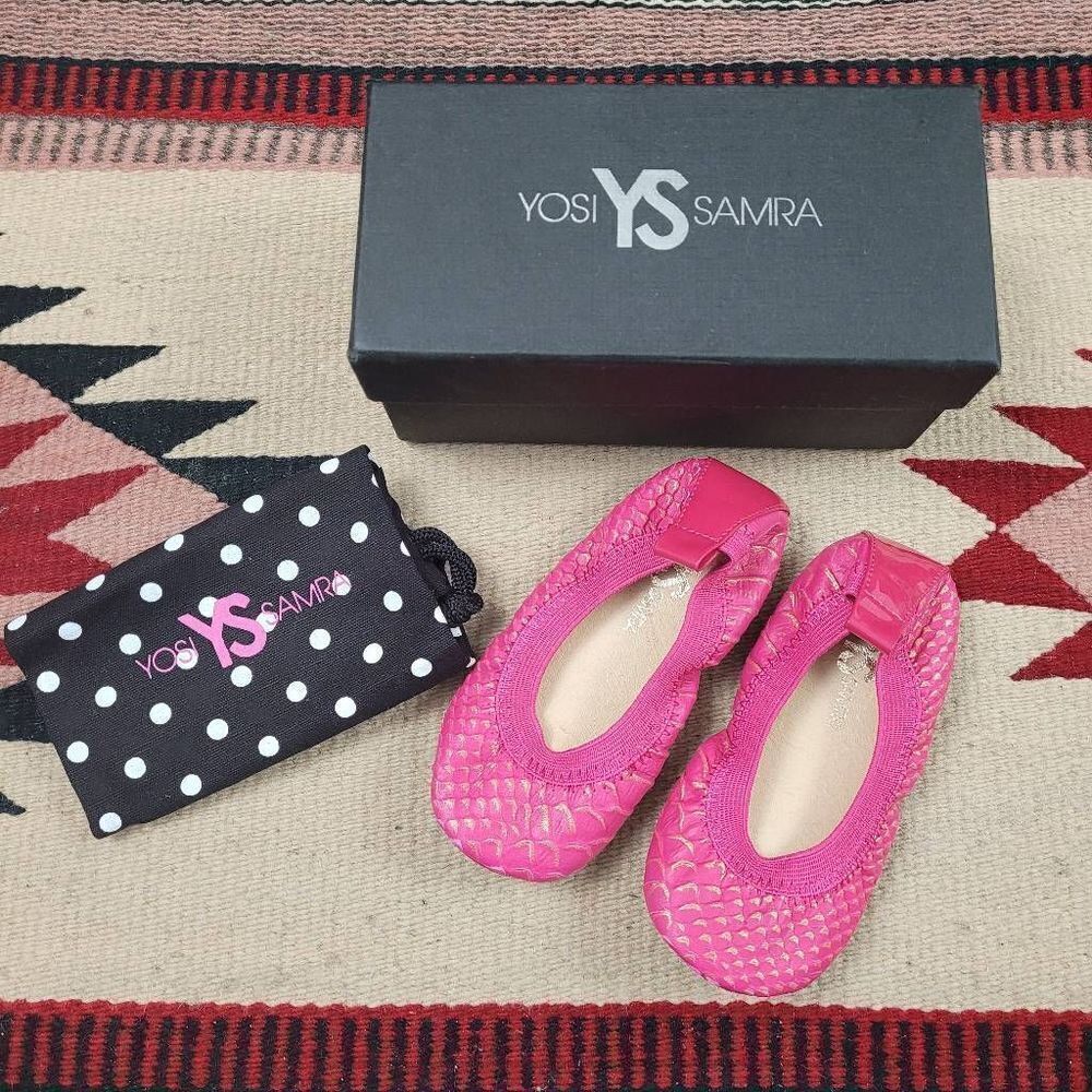 NWT Yosi Samra‎ Dark Fuchia Textured Reptile Print Ballet Flats Sz 6 C Slip On